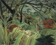 Henri Rousseau tiger in a tropical storm painting